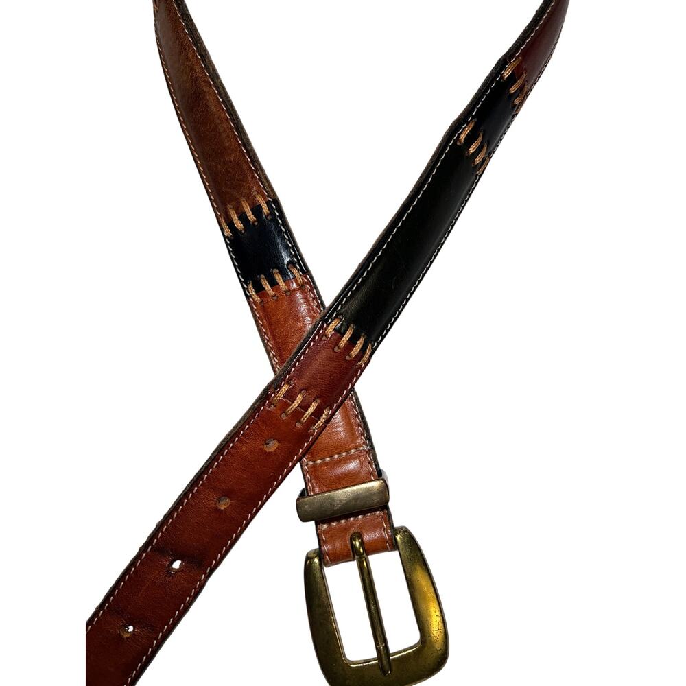 Fossil Leather Multicolor Patchwork Stitched Belt… - image 3